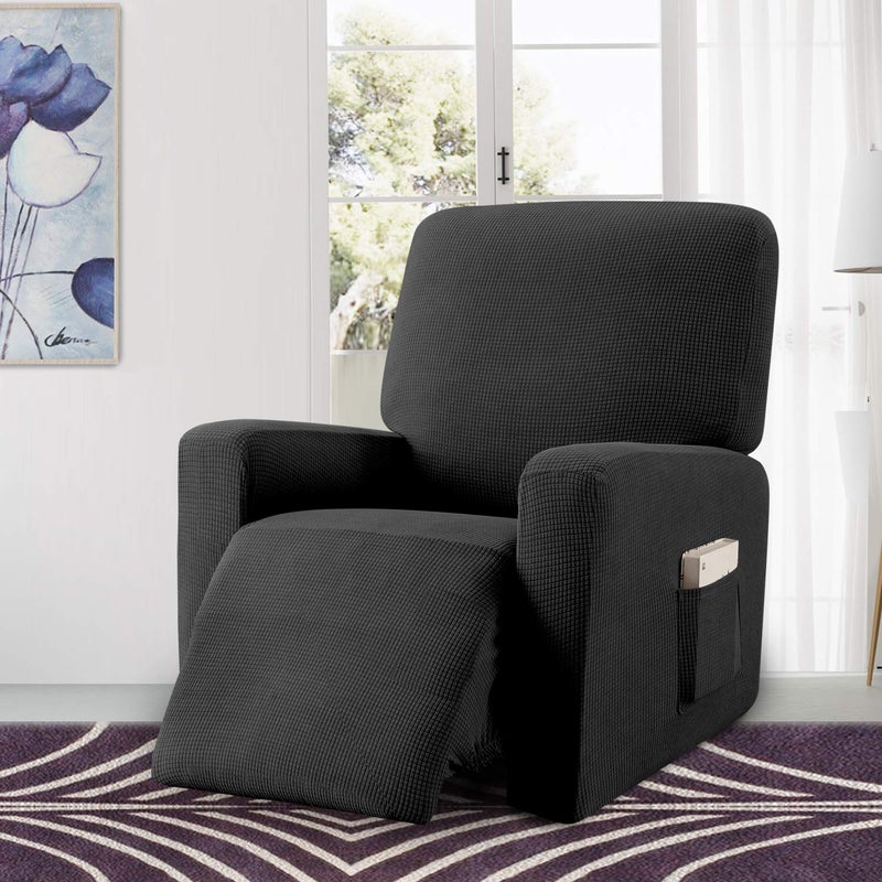 Granbest Premium Water Repellent Recliner Chair Cover High Stretch Jacquard Fabric Recliner Slipcover with Pockets (Recliner, Black) - Image 2